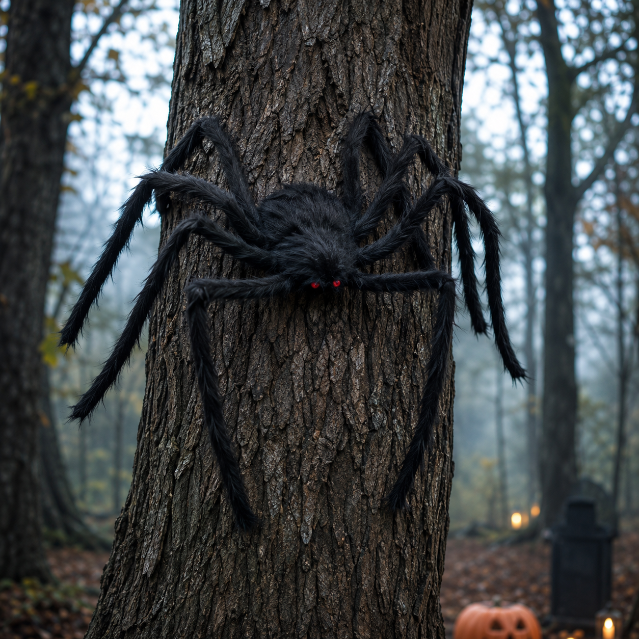 Simulated plush spider - Halloween decoration prop prank at party
