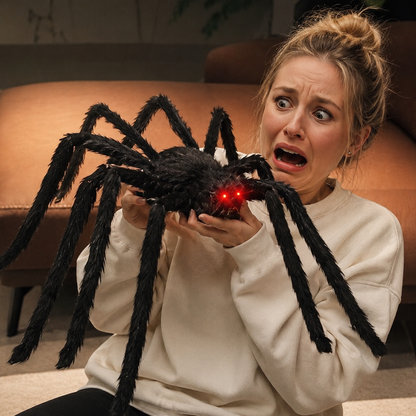 Simulated plush spider - Halloween decoration prop prank at party
