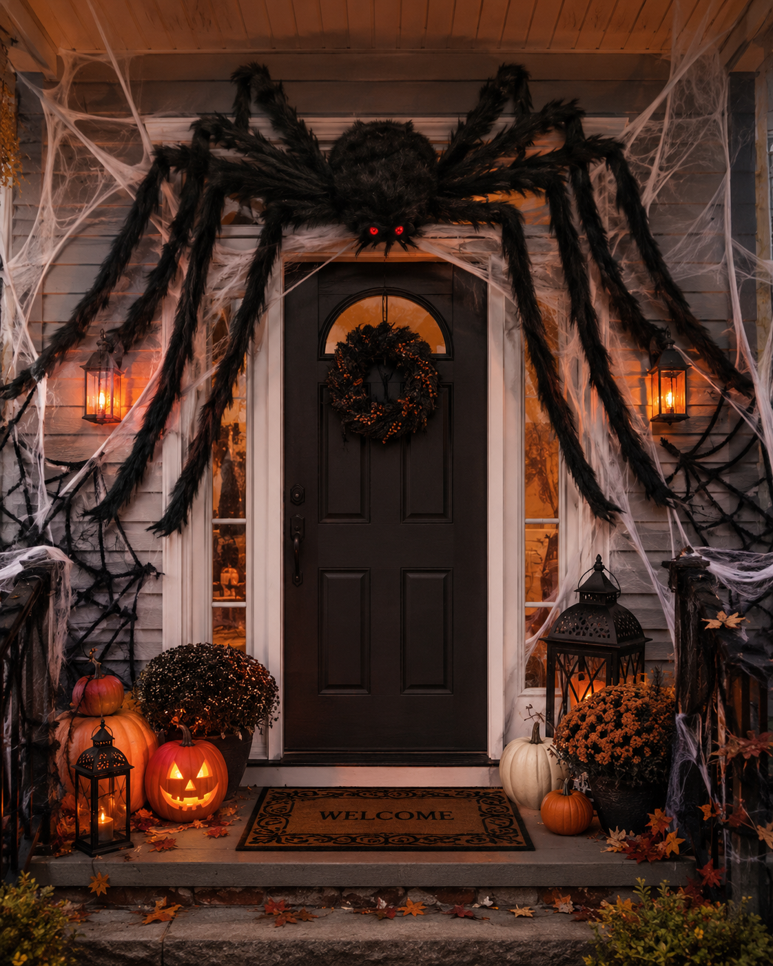 Simulated plush spider - Halloween decoration prop prank at party